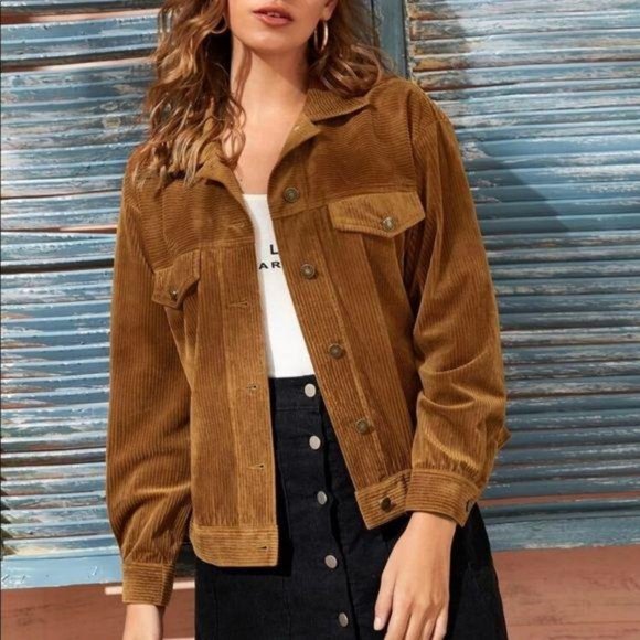 Brown corduroy jacket button up trucker 90s style - Picture 2 of 6
